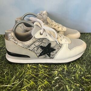 Women's White and Silver Star Sneakers